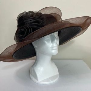 Chocolate Brown Wide Brim Kentucky Derby Church Kakyco Couture Hat